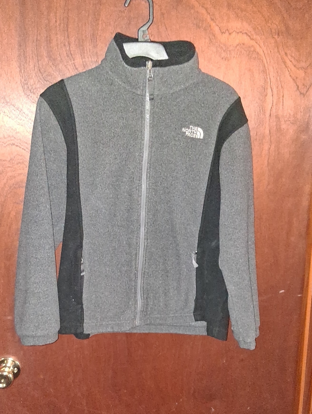 The North Face Grey and Black Kids Full-Zip Fleece Hoodie